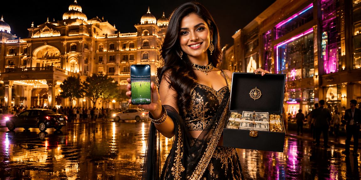 Elegant Indian woman playing Andar Bahar on mobile