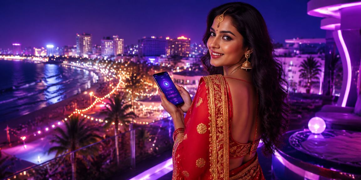 Indian woman making mobile payment while playing slots